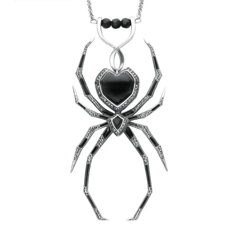Sterling Silver Whitby Jet and Marcasite Gothic Spider Necklace sold by Jura Watches