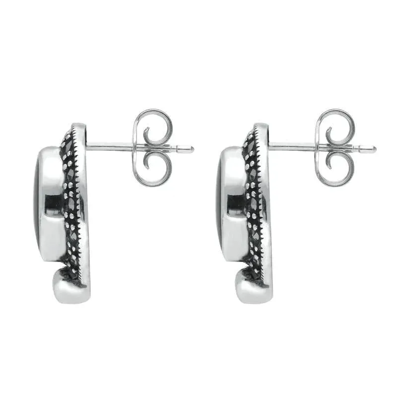 Sterling Silver Whitby Jet Marcasite Oval Framed Stud Earrings sold by Jura Watches product image thumbnail 3