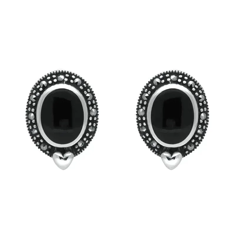 Sterling Silver Whitby Jet Marcasite Oval Framed Stud Earrings sold by Jura Watches