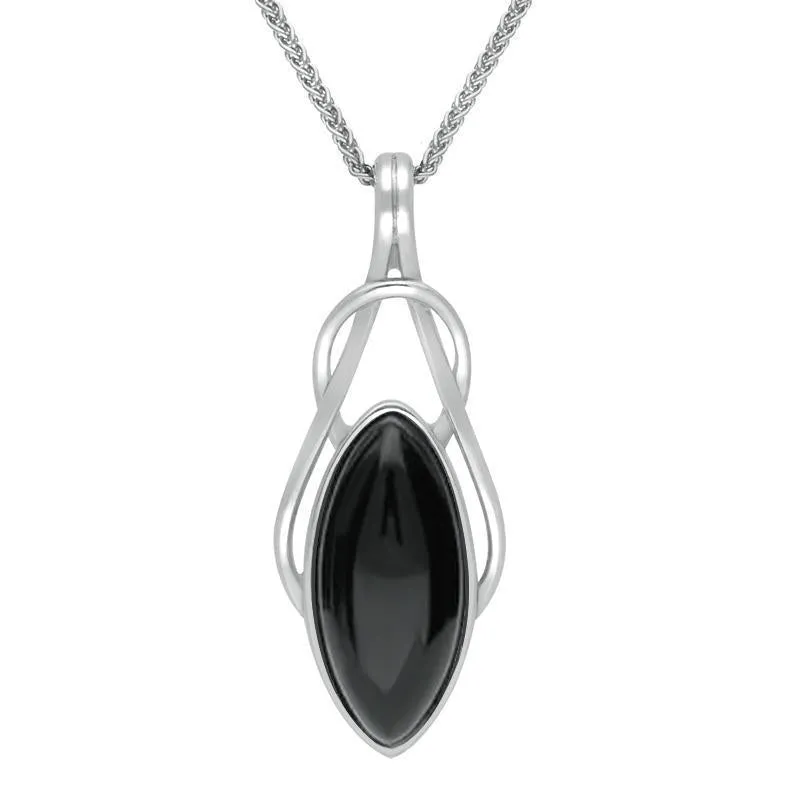 Sterling Silver Whitby Jet Marquise Celtic Twist Necklace sold by Jura Watches
