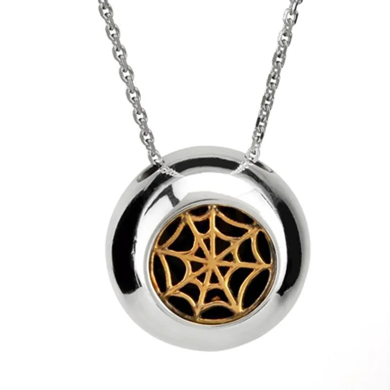 Sterling Silver 9ct Yellow Gold Whitby Jet Round Gothic Web Necklace sold by Jura Watches