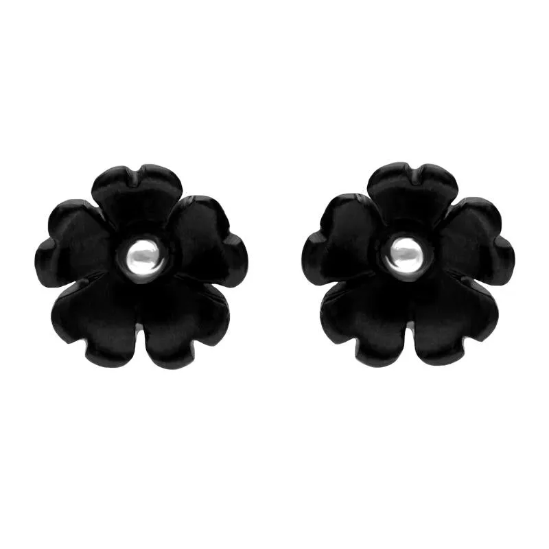 Sterling Silver Whitby Jet Tuberose 8mm Flower Stud Earrings sold by Jura Watches