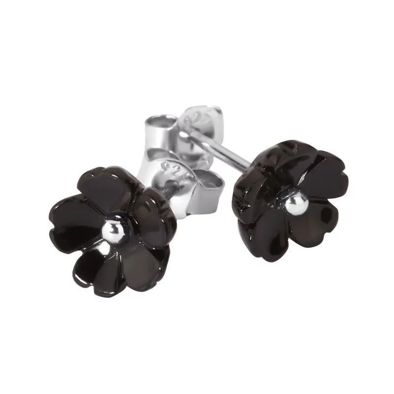 Sterling Silver Whitby Jet Tuberose 8mm Flower Stud Earrings sold by Jura Watches product image thumbnail 2