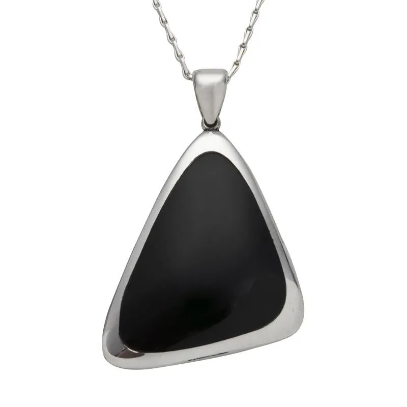 Sterling Silver Whitby Jet Abstract Curved Triangle Shaped Necklace sold by Jura Watches