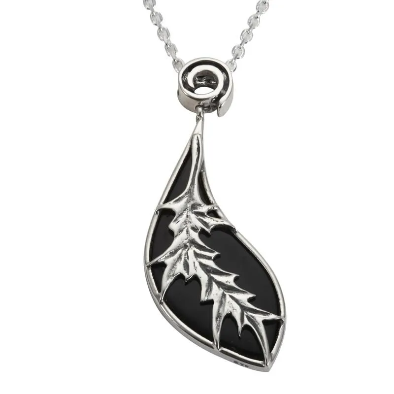 Sterling Silver Whitby Jet Acanthus Leaf Necklace made by C.W. Sellors