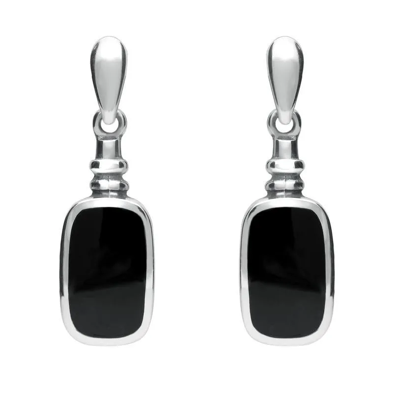 Sterling Silver Whitby Jet Oblong Bottle Top Drop Earrings sold by Jura Watches