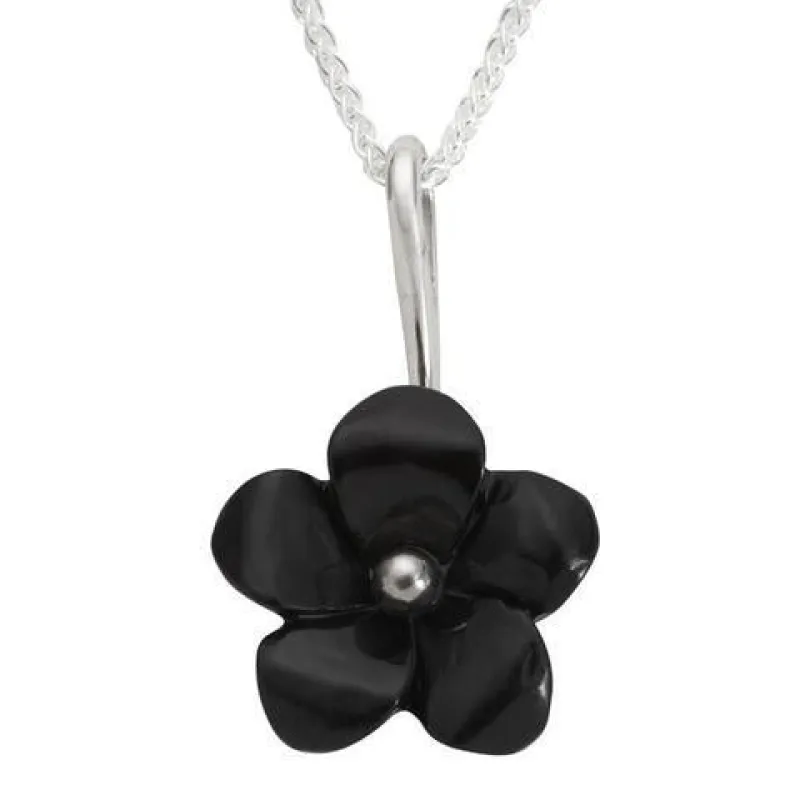 Sterling Silver Whitby Jet Tuberose Five Petal Flower Necklace sold by Jura Watches