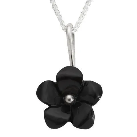 Sterling Silver Whitby Jet Tuberose Five Petal Flower Necklace sold by Jura Watches