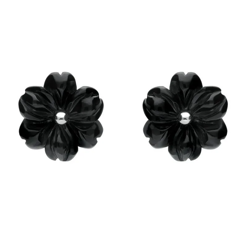 Sterling Silver Whitby Jet Tuberose 12mm Flower Stud Earrings sold by Jura Watches