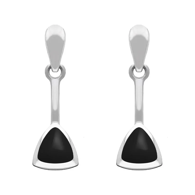 Sterling Silver Whitby Jet Curved Triangle Drop Earrings sold by Jura Watches