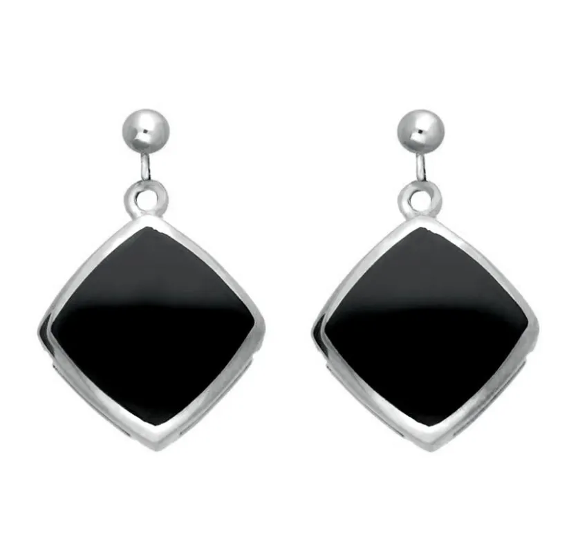 Sterling Silver Whitby Jet Cushion Square Drop Earrings sold by Jura Watches