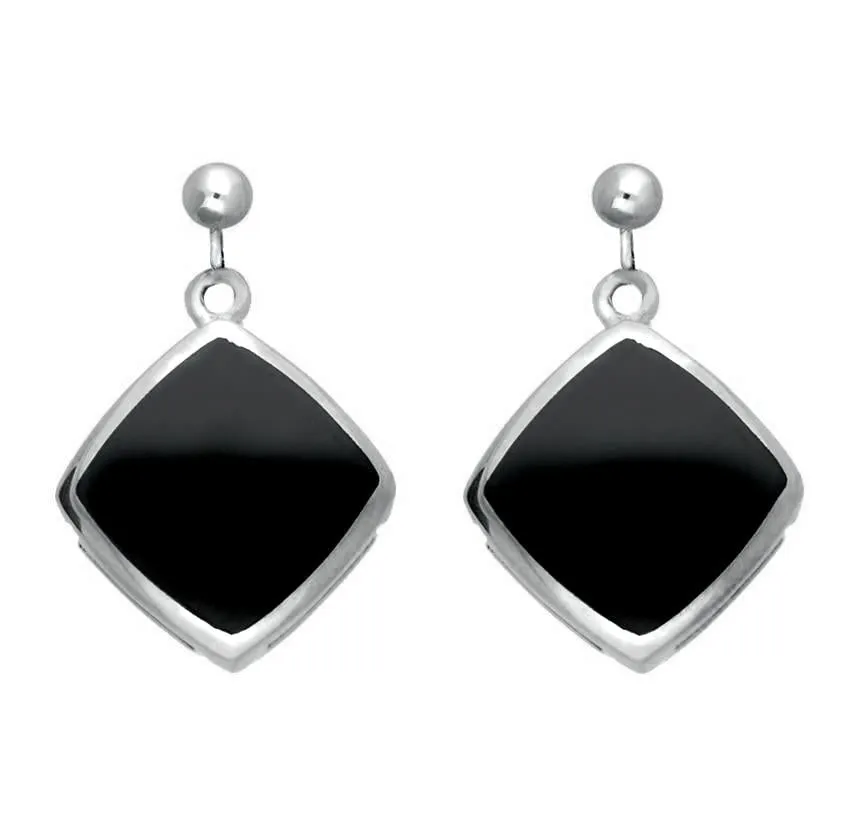Sterling Silver Whitby Jet Cushion Square Drop Earrings sold by Jura Watches