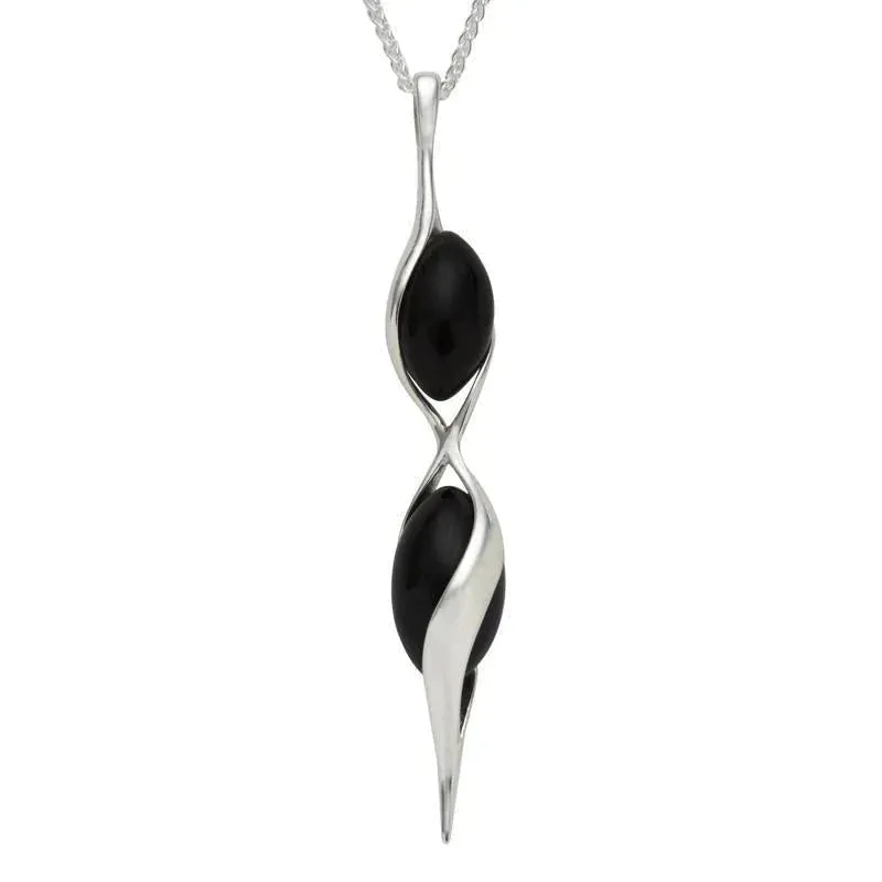 Sterling Silver Whitby Jet Double Twist Bead Necklace sold by Jura Watches