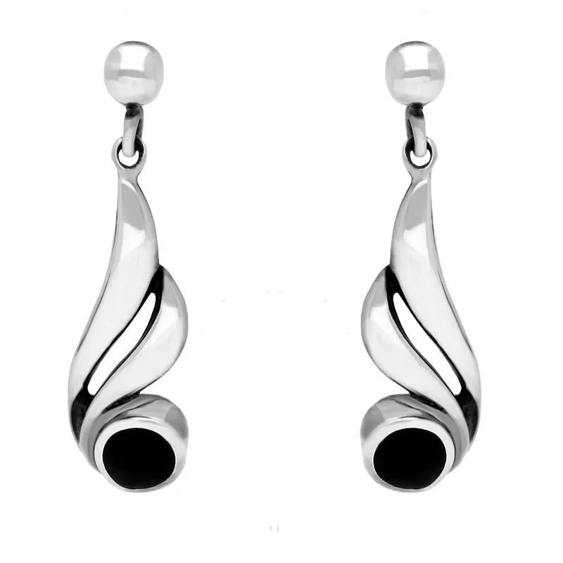 Sterling Silver Whitby Jet Double Twist Drop Earrings sold by Jura Watches