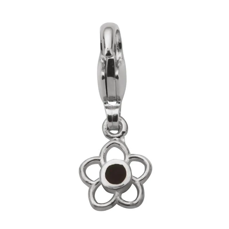 Sterling Silver Whitby Jet Flower Dropper Charm sold by Jura Watches