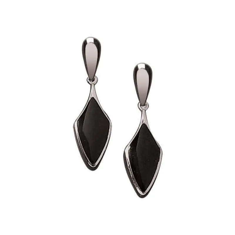 Sterling Silver Whitby Jet Kite Shaped Drop Earrings sold by Jura Watches
