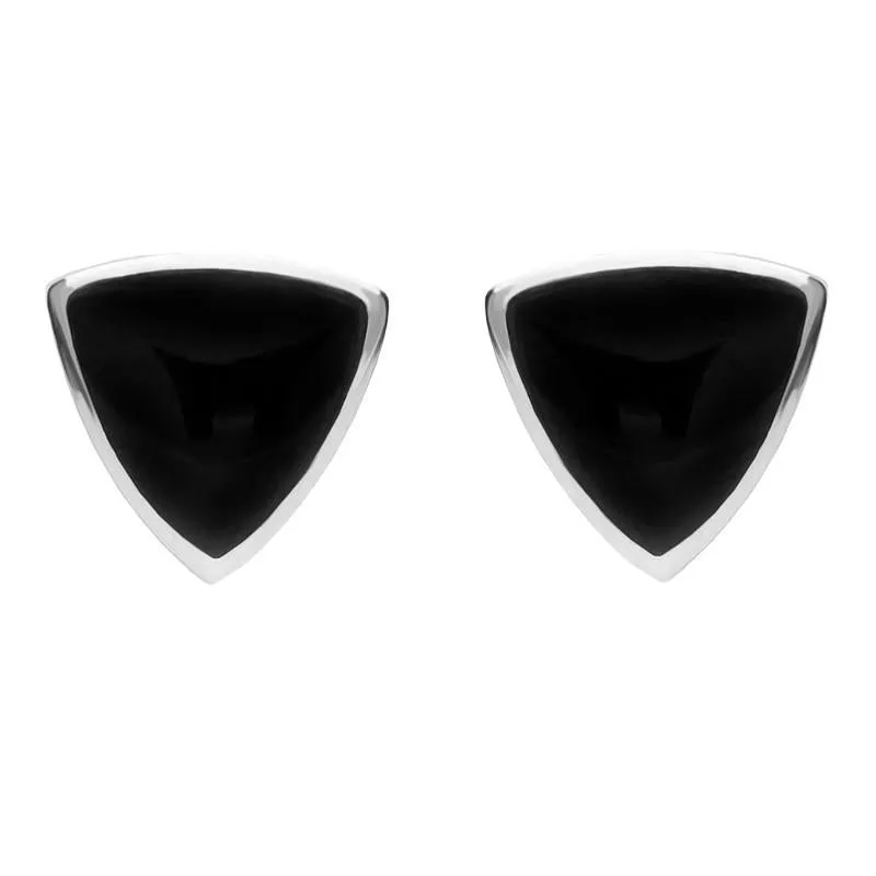 Sterling Silver Whitby Jet Large Curved Triangle Stud Earrings sold by Jura Watches