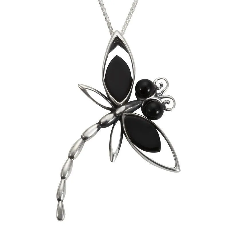 Sterling Silver Whitby Jet Large Dragonfly Necklace sold by Jura Watches
