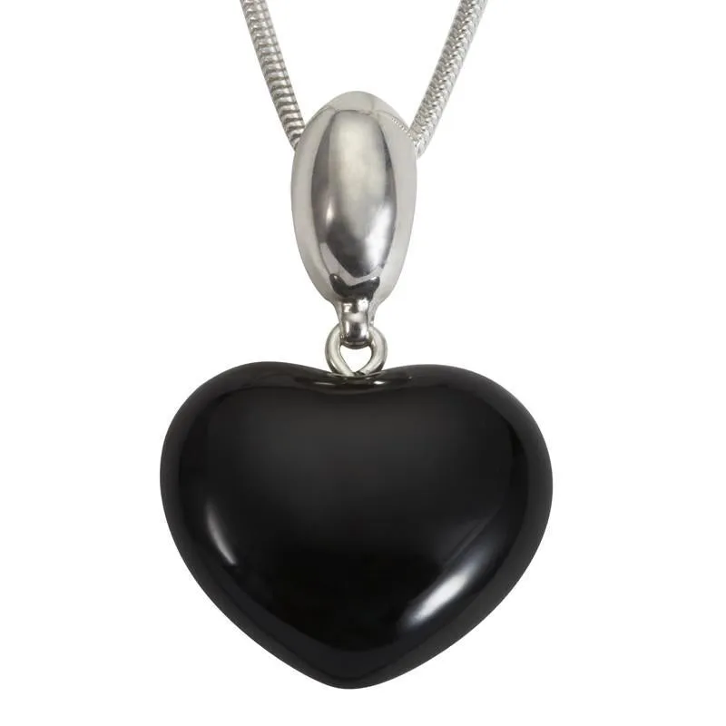 Sterling Silver Whitby Jet Oval Bail Heart Large Necklace sold by Jura Watches