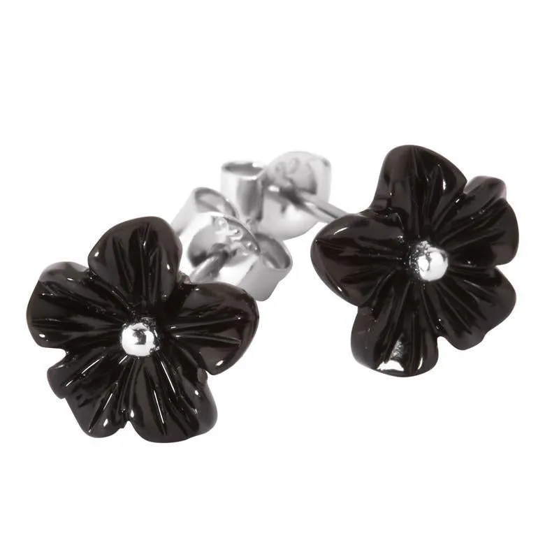 Sterling Silver Whitby Jet Tuberose 10mm Flower Stud Earrings sold by Jura Watches