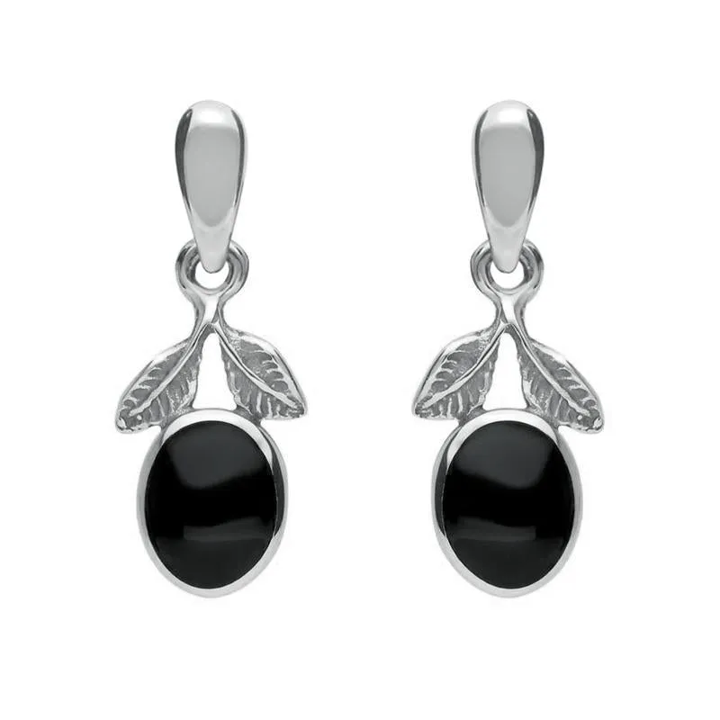 Sterling Silver Whitby Jet Heritage Leaf Drop Earrings sold by Jura Watches