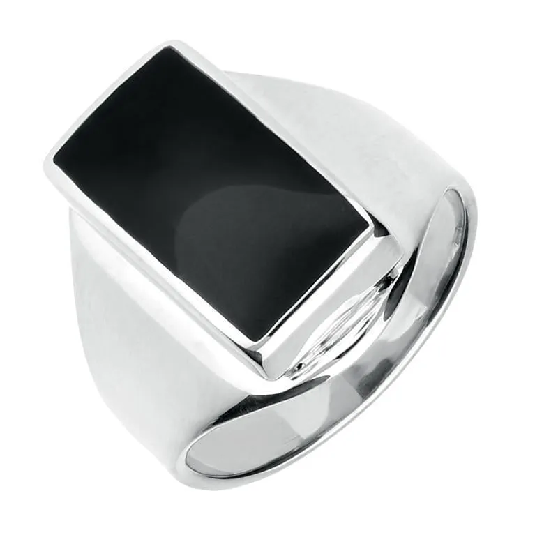 Sterling Silver Whitby Jet Small Oblong Ring sold by Jura Watches