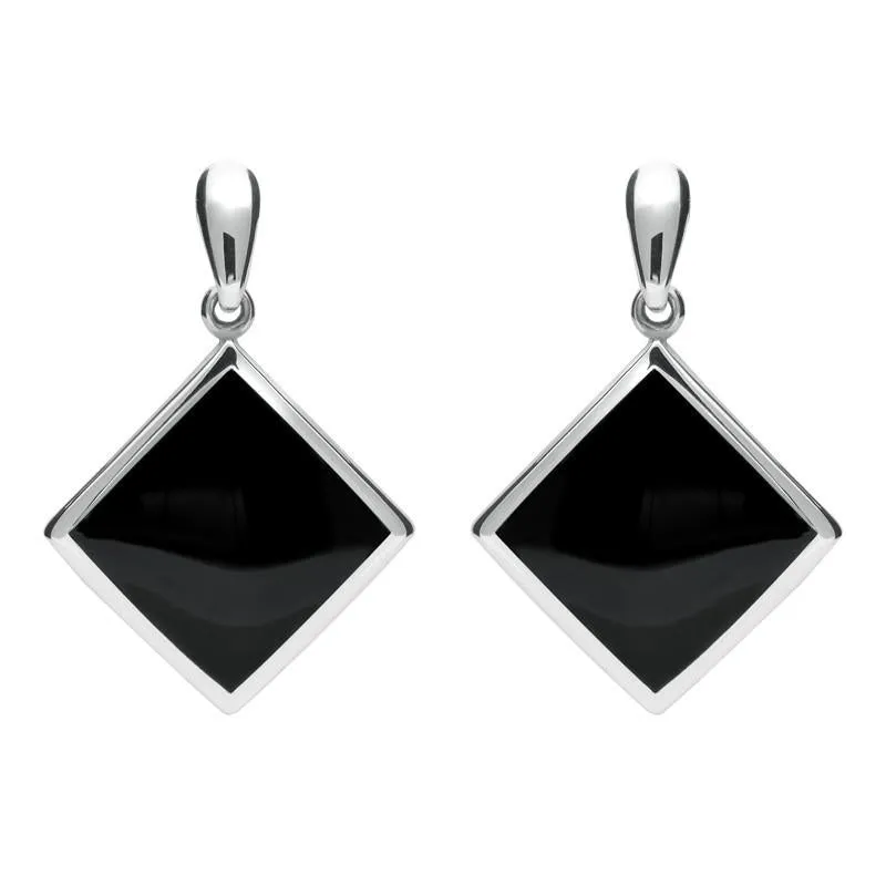 Sterling Silver Whitby Jet Rhombus Drop Earrings sold by Jura Watches