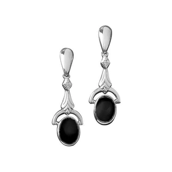 Sterling Silver Whitby Jet Oval Art Deco Drop Earrings sold by Jura Watches product image thumbnail 2