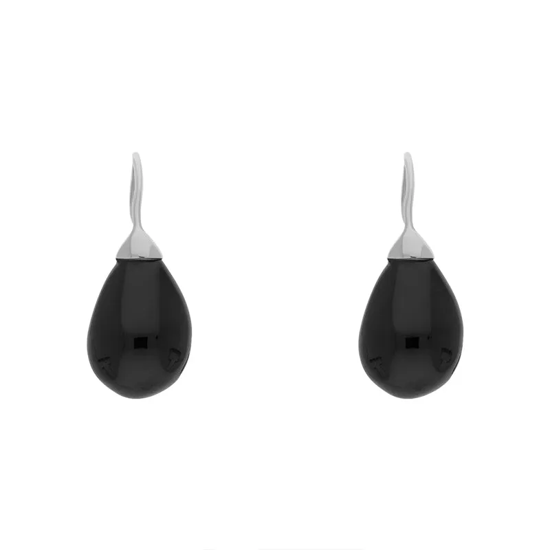 Sterling Silver Whitby Jet Oval Bead Hook Earrings sold by Jura Watches