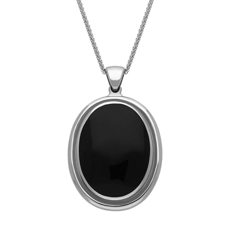 Sterling Silver Whitby Jet Framed Oval Necklace sold by Jura Watches