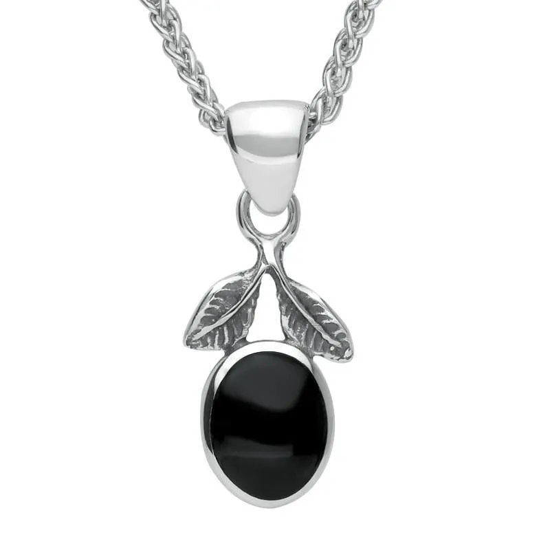 Sterling Silver Whitby Jet Oval Leaf Necklace sold by Jura Watches