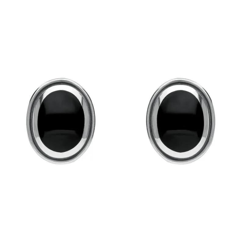 Sterling Silver Whitby Jet Oval Framed Edge Stud Earrings sold by Jura Watches