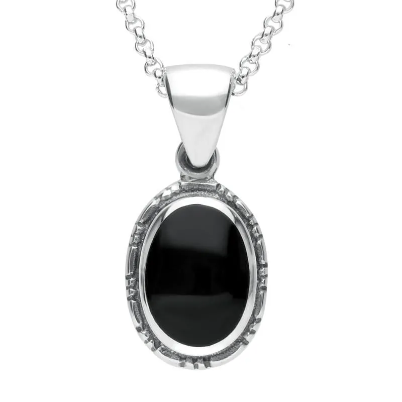 Sterling Silver Whitby Jet Oval Rope Edge Pendant sold by Jura Watches