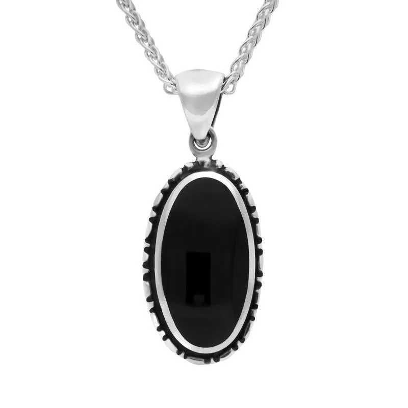 Sterling Silver Whitby Jet Oval Rope Edge Necklace sold by Jura Watches