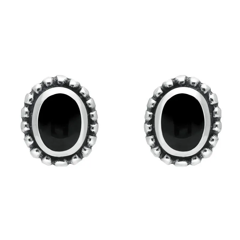 Sterling Silver Whitby Jet Oval Bobble Edge Stud Earrings sold by Jura Watches