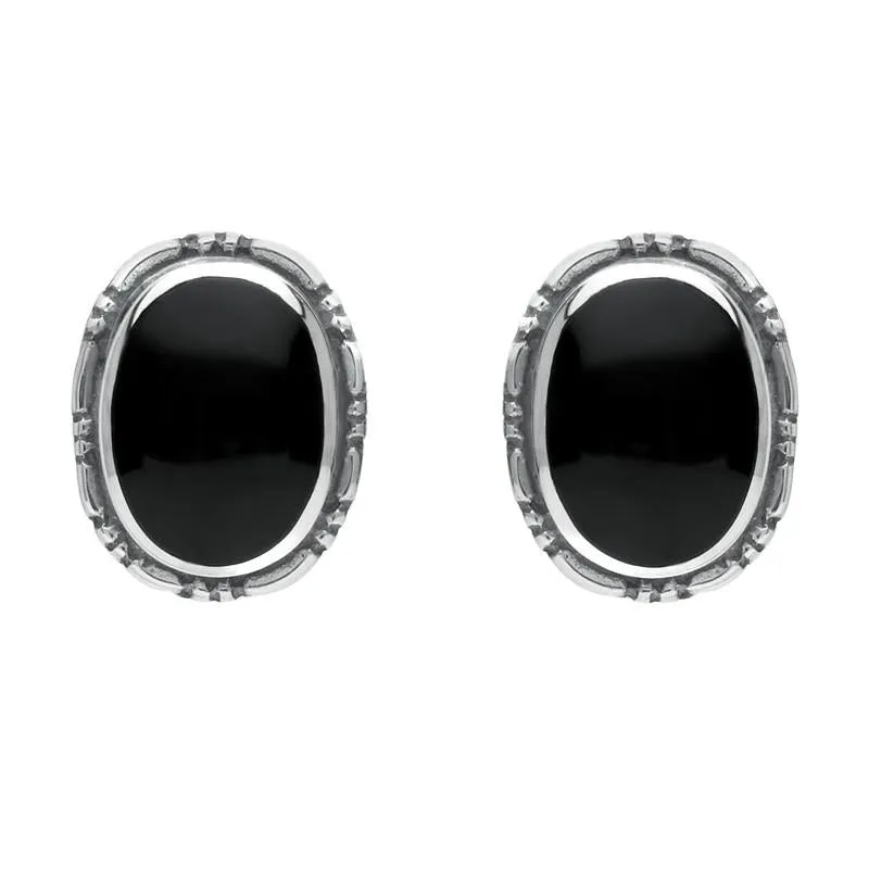 Sterling Silver Whitby Jet Oval Rope Edge Stud Earrings sold by Jura Watches