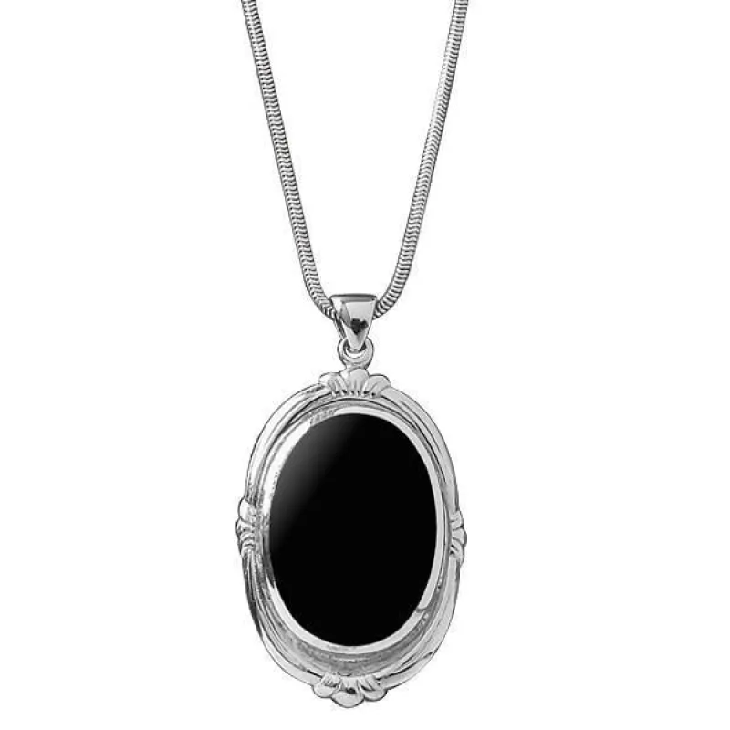 Sterling Silver Whitby Jet Oval Shape Fleur Necklace sold by Jura Watches