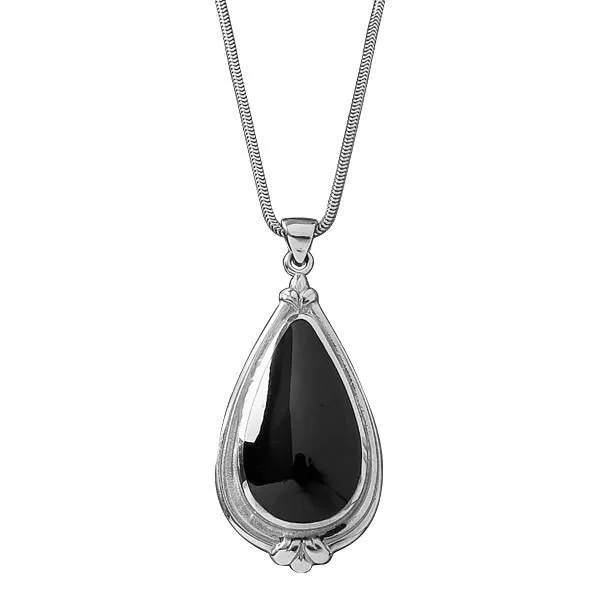 Sterling Silver Whitby Jet Pear Shape Fleur Necklace sold by Jura Watches