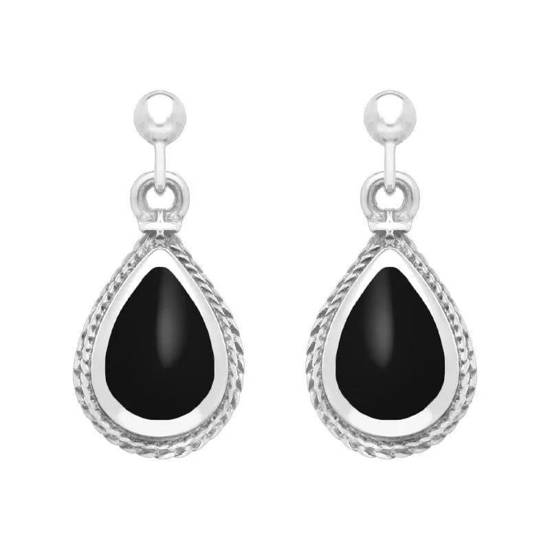 Sterling Silver Whitby Jet Pear Shaped Drop Earrings sold by Jura Watches