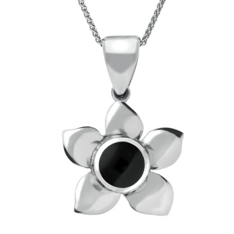 Sterling Silver Whitby Jet Flower Necklace sold by Jura Watches
