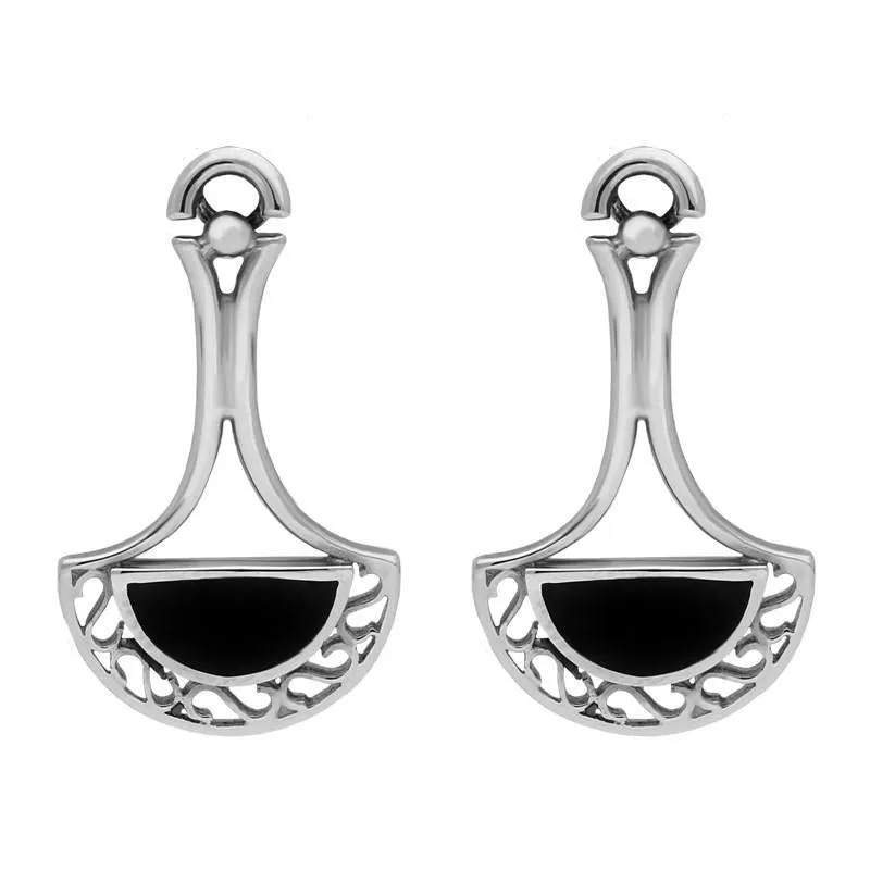 Sterling Silver Whitby Jet Heritage Pierced Fan Drop Earrings sold by Jura Watches