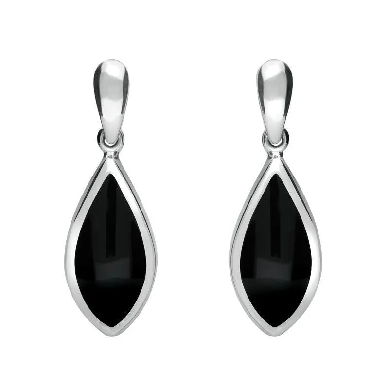 Sterling Silver Whitby Jet Small Pointed Pear Drop Earrings sold by Jura Watches
