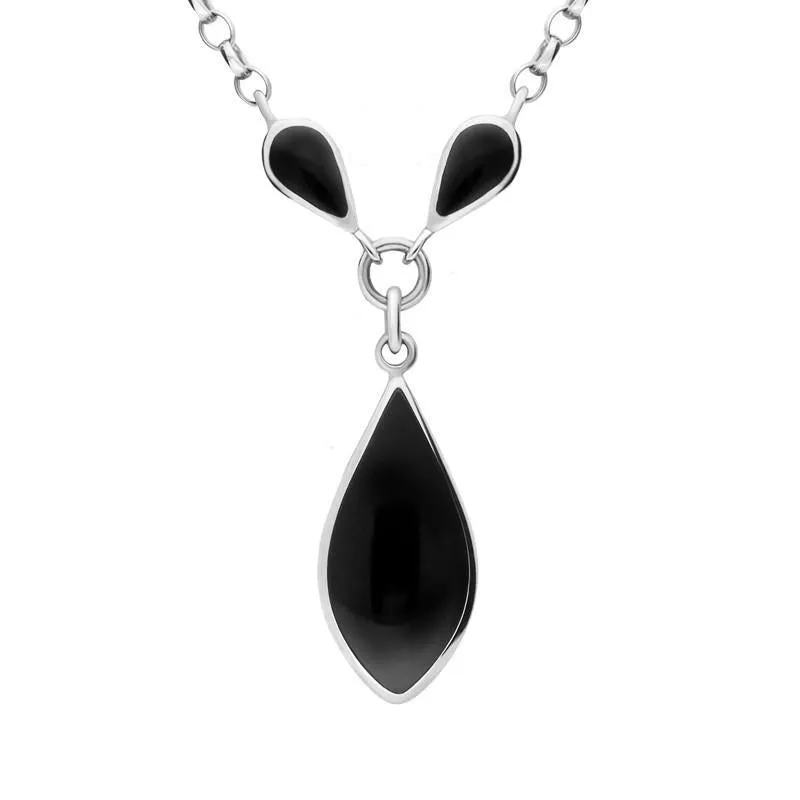Sterling Silver Whitby Jet Three Stone Pear Necklace sold by Jura Watches