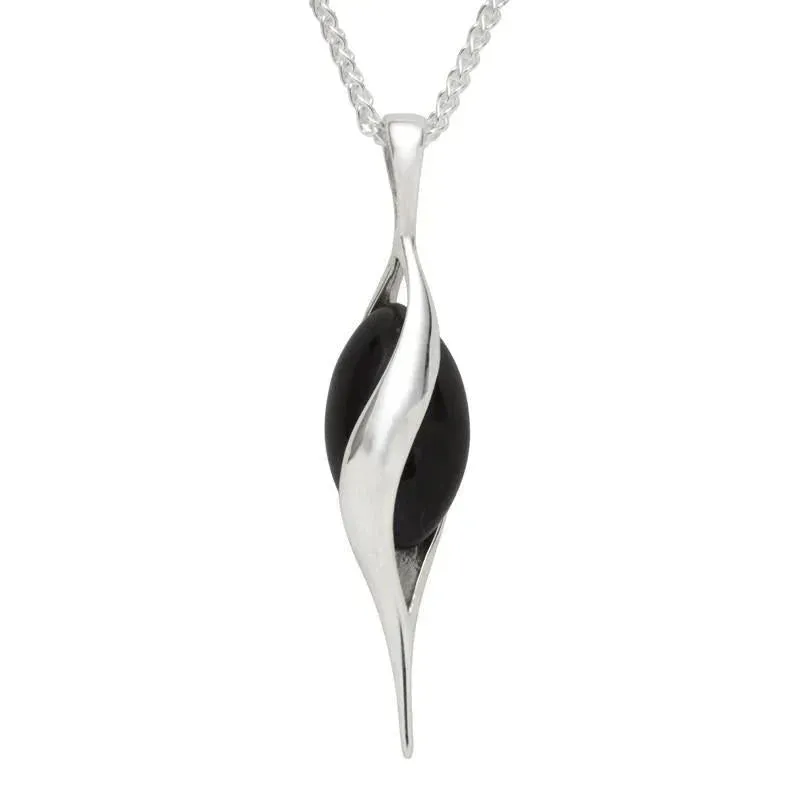 Sterling Silver Whitby Jet Single Bead Twist Necklace sold by Jura Watches
