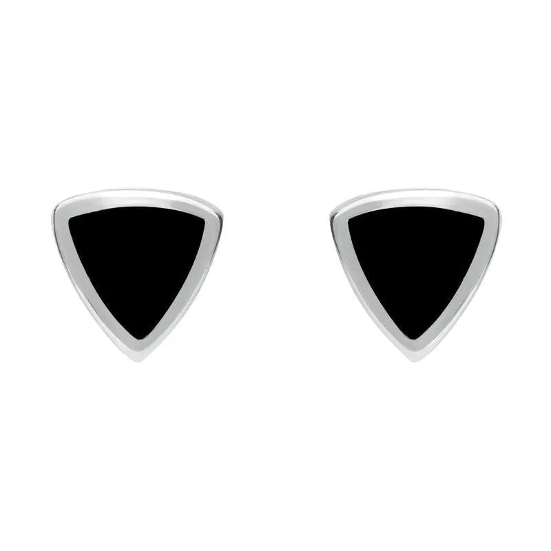 Sterling Silver Whitby Jet Small Curved Triangle Stud Earrings sold by Jura Watches