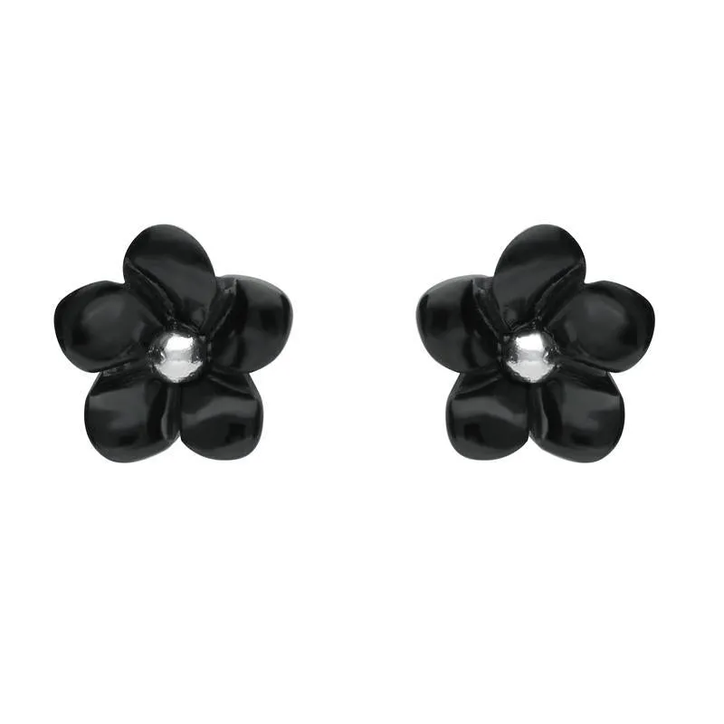Sterling Silver Whitby Jet Tuberose 8mm Flower Stud Earrings sold by Jura Watches