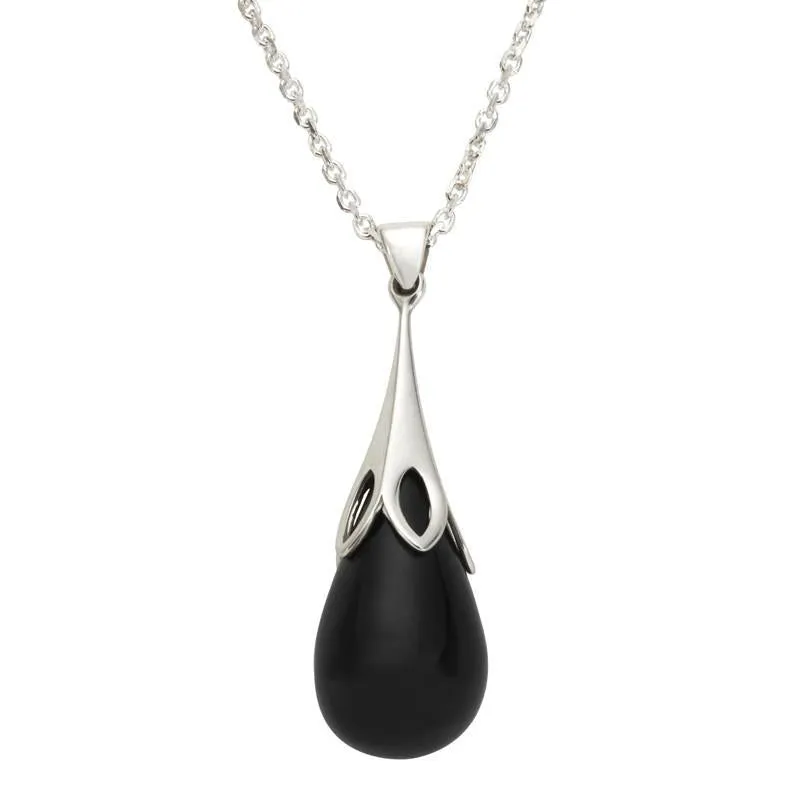 Sterling Silver Whitby Jet Small Tulip Necklace sold by Jura Watches