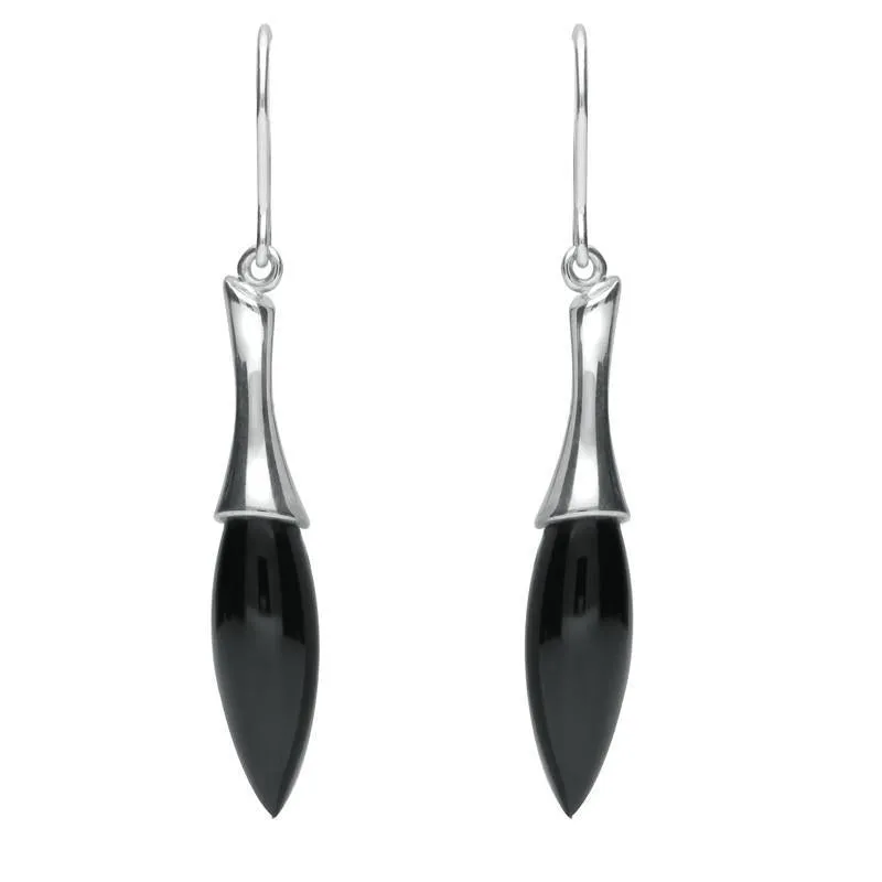 Sterling Silver Whitby Jet Tapered Drop Earrings sold by Jura Watches