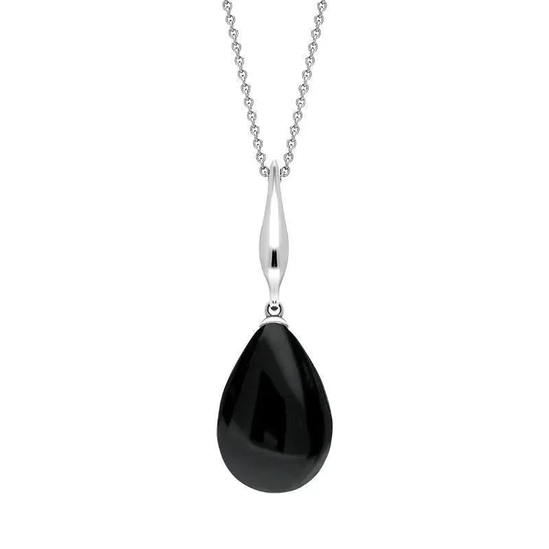 Sterling Silver Whitby Jet Tapered Top Pear Necklace sold by Jura Watches