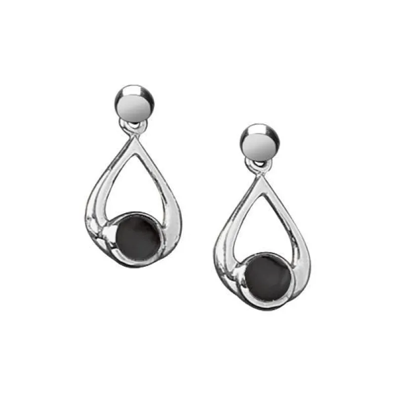 Sterling Silver Whitby Jet Small Teardrop Earrings sold by Jura Watches